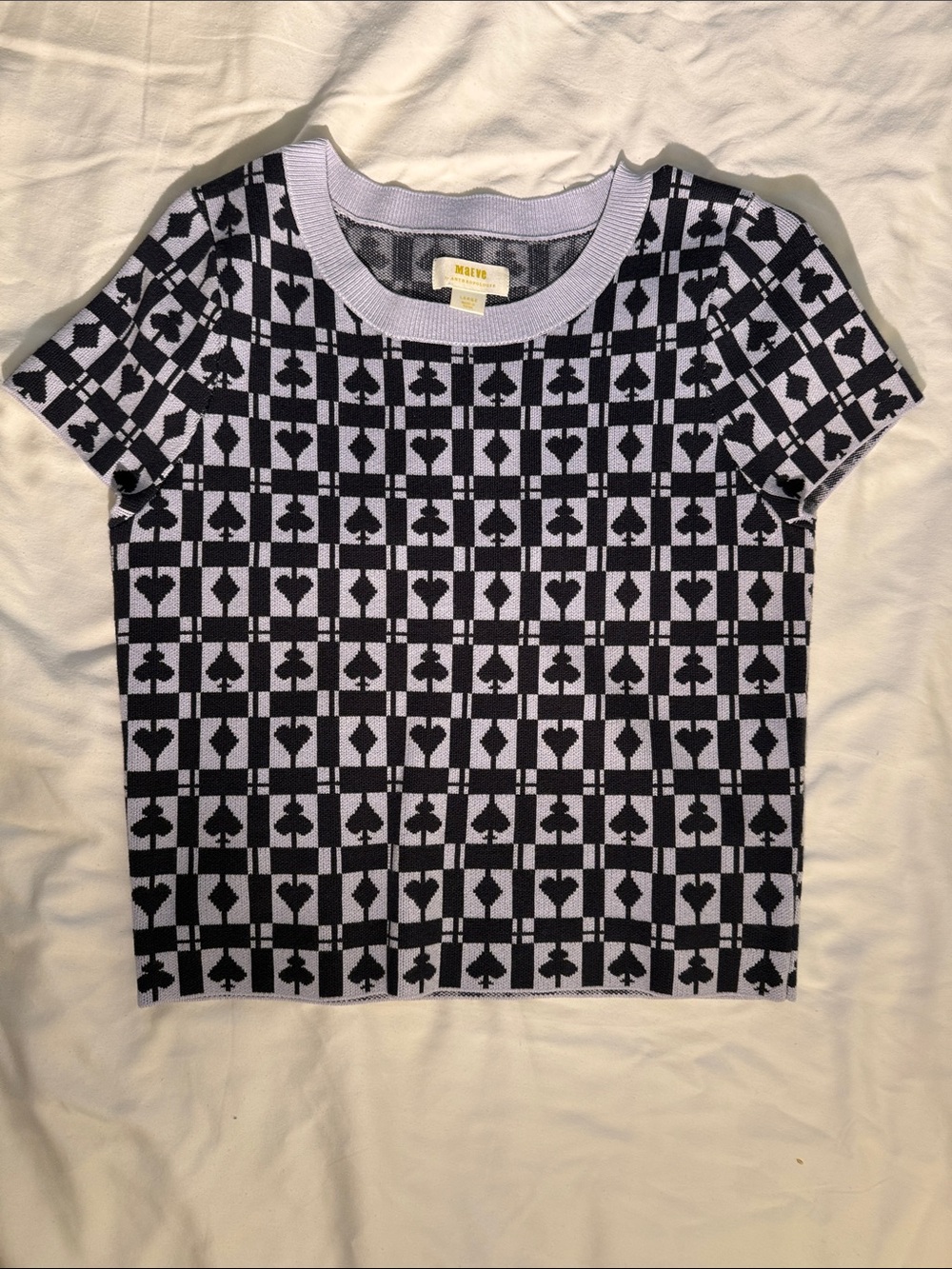 Maeve short sleeved sweater top. So soft! Fun pattern! Navy and purple.